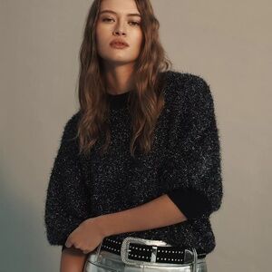 ANTHROPOLOGIE The Violetta Short-Sleeve Tinsel Sweater by Maeve - Size 1X (NWT)